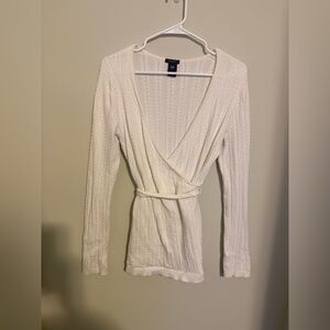 GAP white Cable Knit Wrap Blouse maternity tie back wrap top winter casual med